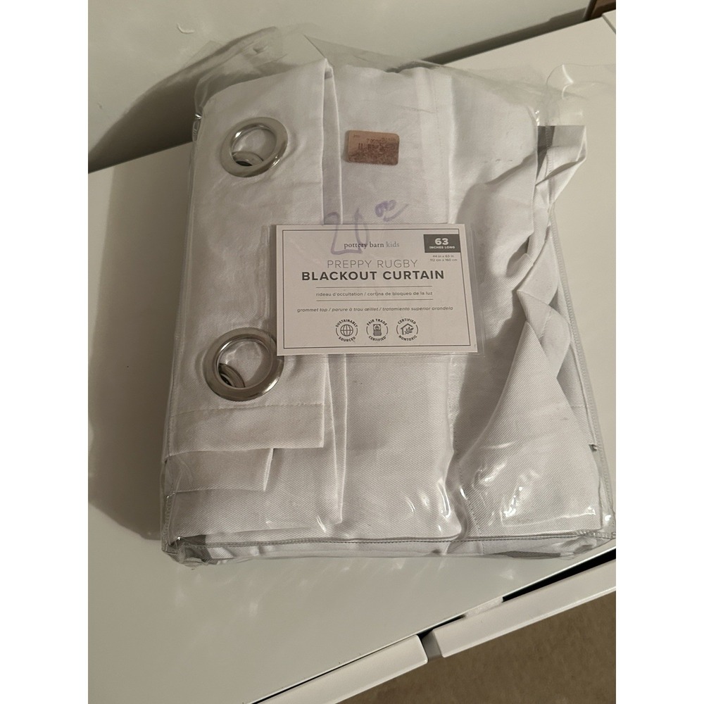 Pottery Barn Kids Preppy Rugby Blackout Curtain 63" x 44" Gray White Grommet Top